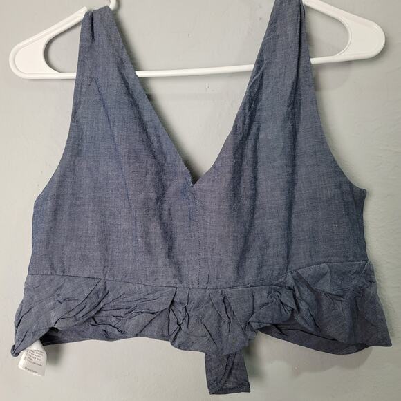 Thakoon Collective Chambray Ruffle Crop Top $190 size 8 - Picture 7 of 8